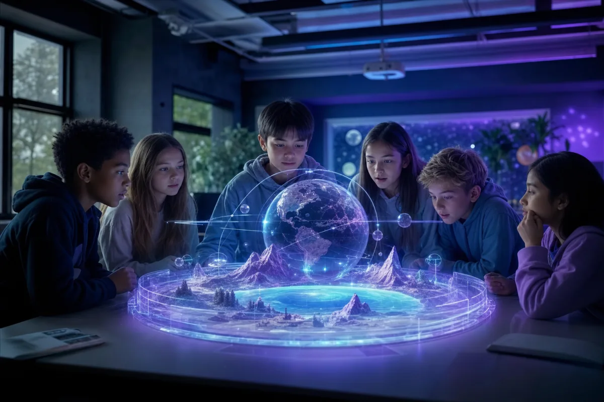 Students on a virtual field trip exploring an immersive 360 world