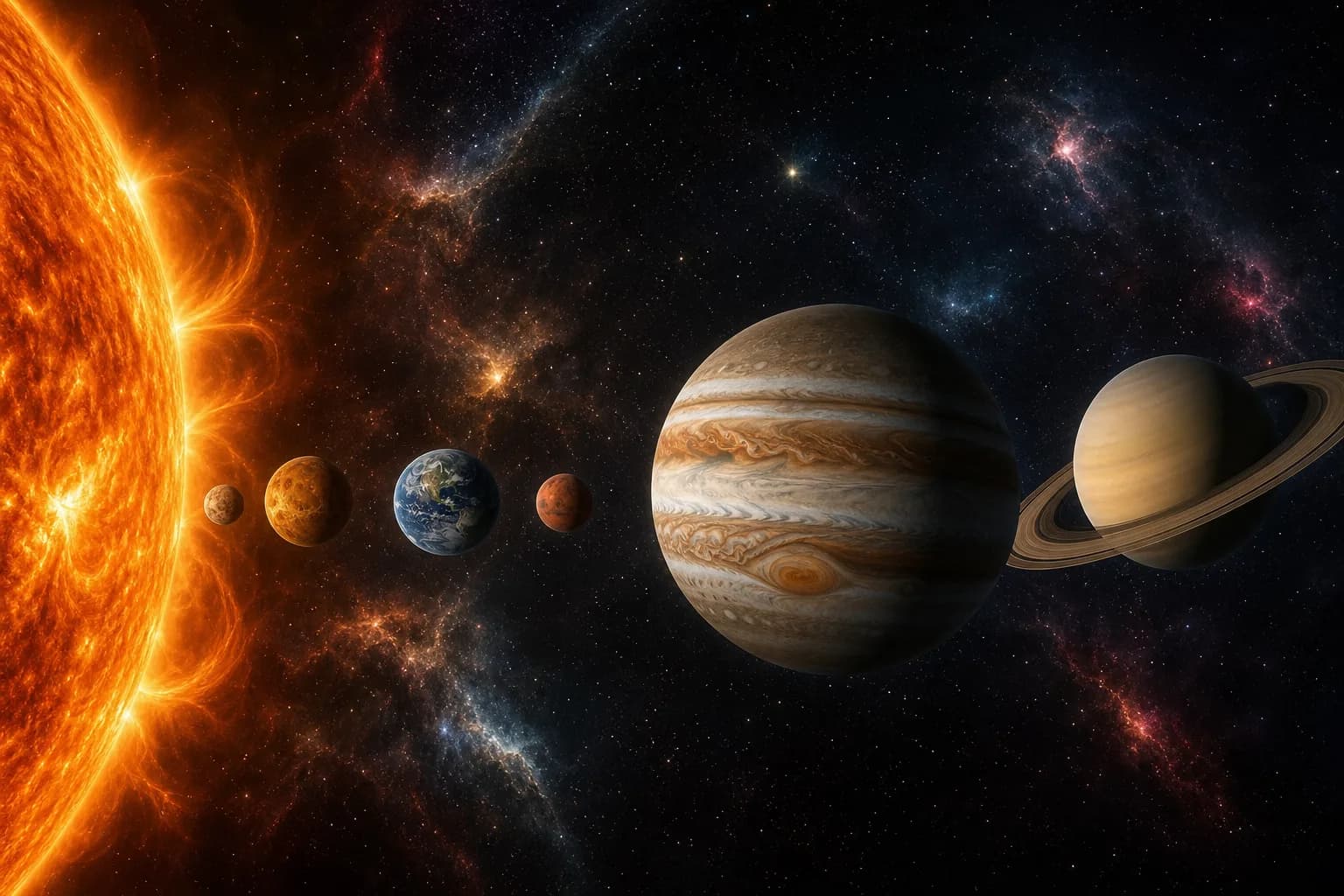 Solar System — From the Sun to the outer planets.